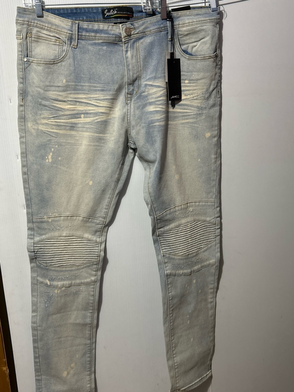 Slim Straight Light Blue Washed Moto Jeans by Switch